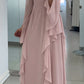 Puff Sleeve Pink Loose Ankle-Length Casual Dress Evening Dress     S7007