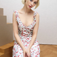 Dress Red Fruit Floral French V-neck Sleeveless Slim Fit Suspender Dress R2908