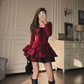 French retro polka dot contrast color dress new 2025 waist puffy cake skirt R1361