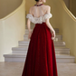 Satin Beaded Corset Prom Gown , Sparkly Burgundy Maxi Evening Dress Ball Gown RS1925