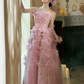 Romantic Tulle Floral Decor Corset Prom Gown , Dreamy Pink Maxi Evening Dress Quinceanera Dress RS1931