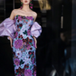 Embroidered Floral Pattern Corset Prom Gown , French Retro Purple Maxi Party Dress RS1933