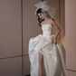 Sparkly White A-Line Strapless Satin Silky Corset Hi-Lo Wedding Dress RS1899