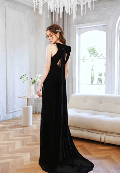 Slim High Collar Corset Prom Gown , Minimalist Black Maxi Cocltail Dress RS1934