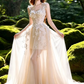 Sparkly Ivory A-Line Spaghetti Straps Tulle Applique Corset Maxi Wedding Dress RS1900