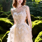 Sparkly Ivory A-Line Spaghetti Straps Tulle Applique Corset Maxi Wedding Dress RS1900