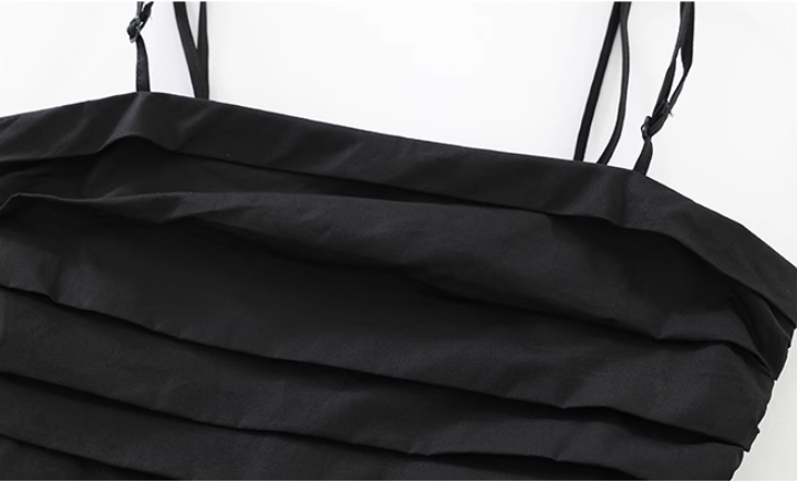 French holiday style long black 2025 new suspender temperament dress R2658