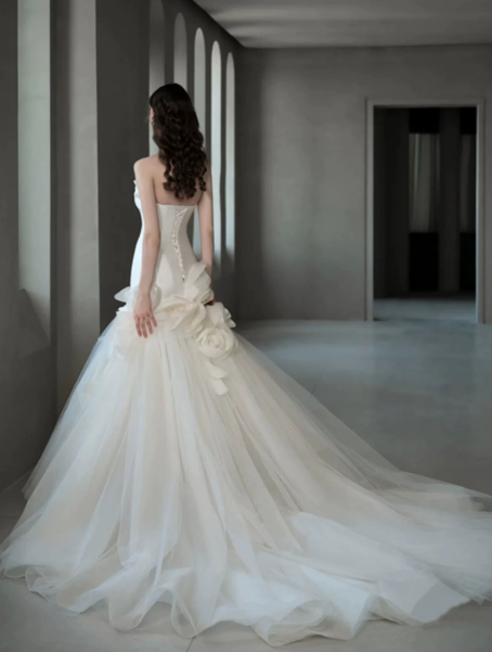 Dreamy White Mermaid Sweetheart Tulle Applique Corset Maxi Wedding Dress RS1901