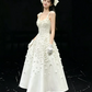 Satin Floral Decor Corset Prom Gown ,Gentle White Maxi Evening Dress Birthday Dress RS1937