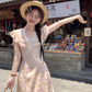 Lace V-neck floral suspender dress for women summer French retro temperament skirt R4782