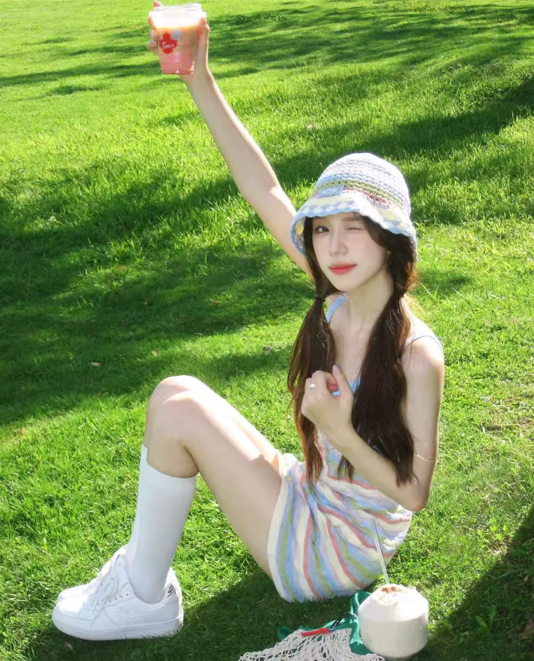 Sweet dopamine rainbow striped knitted dress small sling hip skirt pure desire forest style R1640