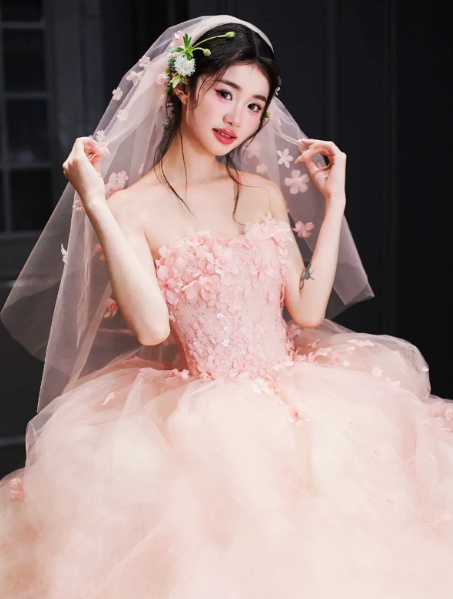 Tulle Puffy Applique Corset Prom Gown ,Romantic Blush Pink Maxi Birthday Dress Quinceanera Dress RS1942