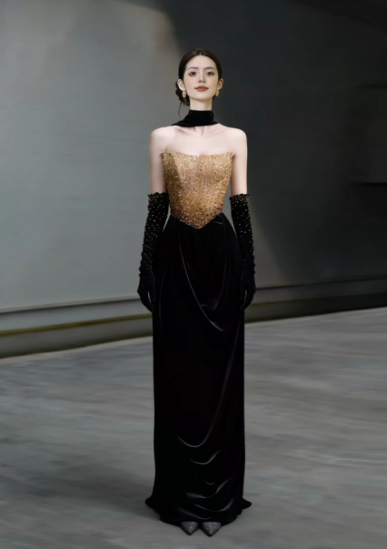 Slim Hazy Sequins Corset Prom Gown ,High End Contrast Maxi Evening Dress RS1943