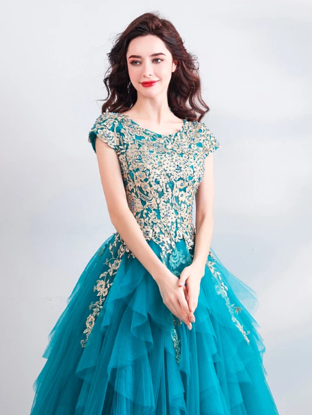 Chiffon Hazy Corset Prom Gown ,Stunning Peacock Blue Maxi Evening Dress RS1945