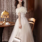 Dreamy White A-Line Bateau Tulle Sequins Feather Decor Corset Maxi Wedding Dress RS1902