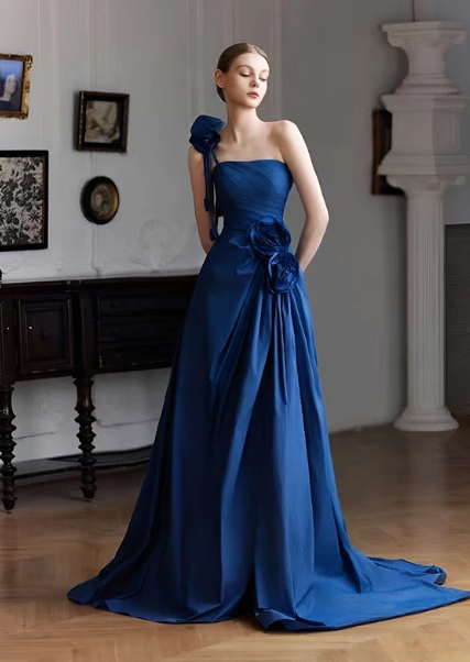 Silky Satin Corset Prom Gown ,Elegant Navy Maxi Quinceanera Dress Ball Gown RS1951