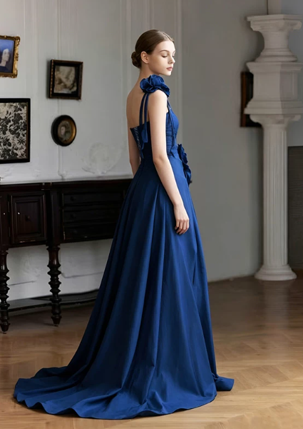 Silky Satin Corset Prom Gown ,Elegant Navy Maxi Quinceanera Dress Ball Gown RS1951