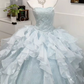 Tulle Glitter Pleated Corset Prom Gown ,Dreamy Pale Blue Maxi Birthday Dress Quinceanera Dress RS1965