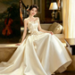 Puffy White A-Line Strapless Satin Silky Corset Maxi Wedding Dress RS1903