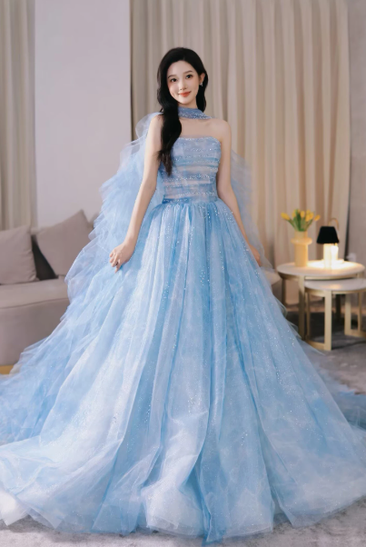 Tulle Puffy Corset Prom Gown ,Dreamy Blue Maxi Quinceanera Dress Ball Gown RS1954