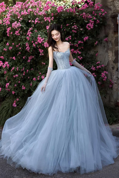 Tulle Puffy Corset Prom Gown ,Gentle Pale Blue Maxi Evening Dress Quinceanera Dress RS1957