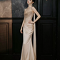 Silky Satin Glitter Corset Prom Gown ,Gentle Champagne Maxi Evening Dress RS1958