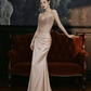 Silky Satin Glitter Corset Prom Gown ,Gentle Champagne Maxi Evening Dress RS1958