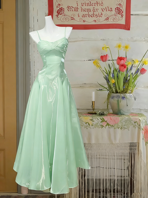 Light pink satin suspender waist slim fit A-line maxi ball gown R6066