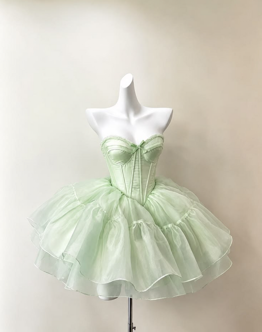 Tulle Puffy Corset Homecoming Dress , Fresh Green Short Prom Dress Party Dress RS1963