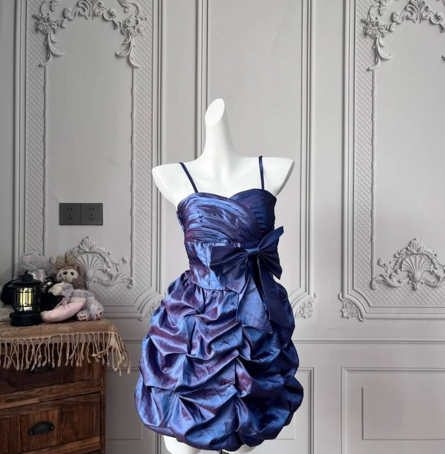 Silky Satin Hazy Corset Homecoming Dress , Charming Navy Short Prom Dress Party Dress RS1964