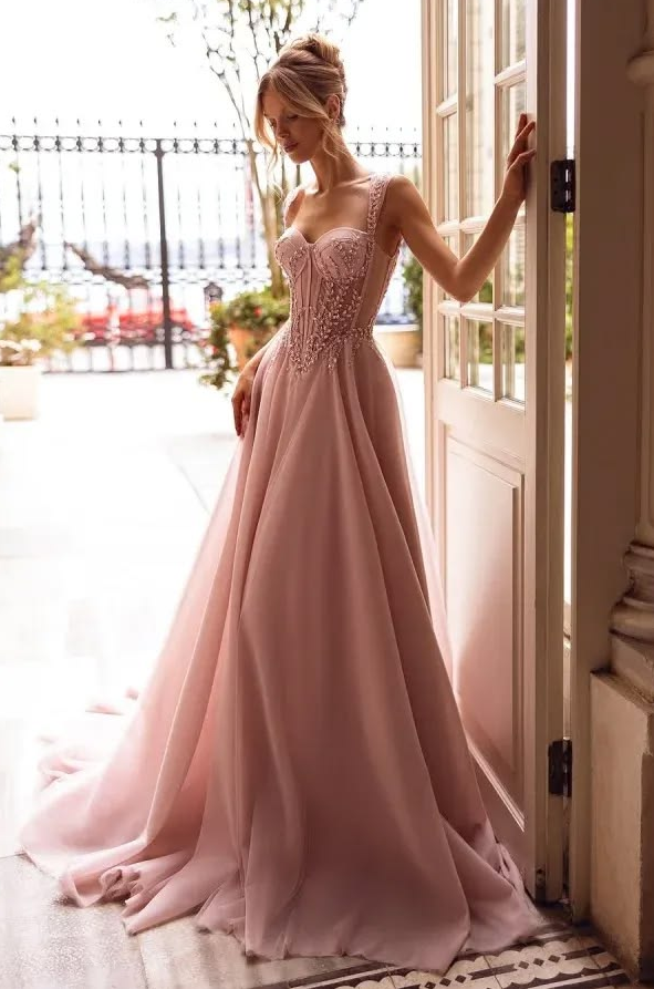 Silky Satin Corset Prom Gown ,Romantic Pink Maxi Queen Birthday Dress Evening Dress RS1974