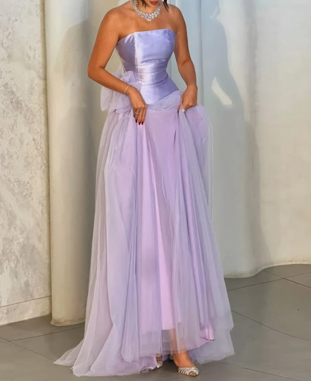 Tulle Hazy Corset Prom Gown ,Dreamy Lavender Maxi Queen Evening Dress RS1979