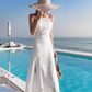 Travel photography vacation super fairy split dress new sexy backless halter neck lace beach dress R0191