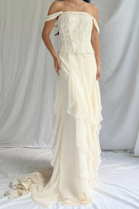 Flowy Chiffon Corset Prom Gown ,Elegant White Maxi Evening Dress Summer Dress RS1981