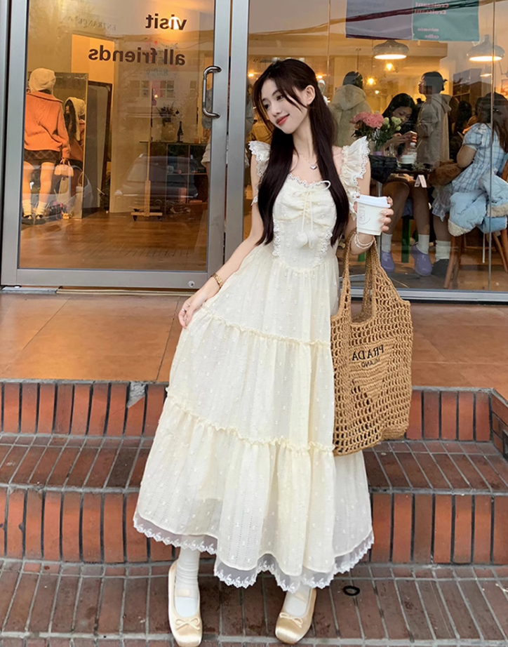 French style petite princess dress with slim waist and flying sleeves R1709