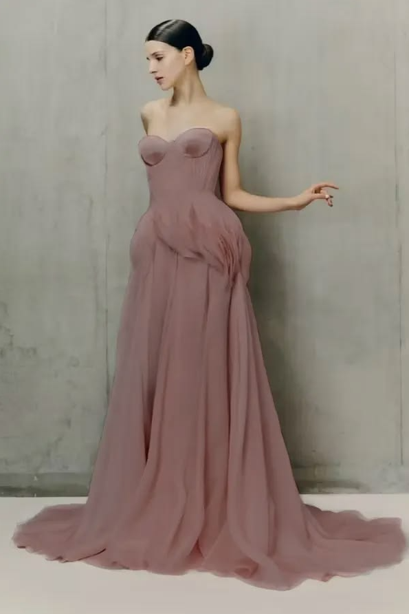 Flowy Chiffon Corset Prom Gown ,Dreamy Dusty Pink Maxi Evening Dress Celebrity Dress RS1983