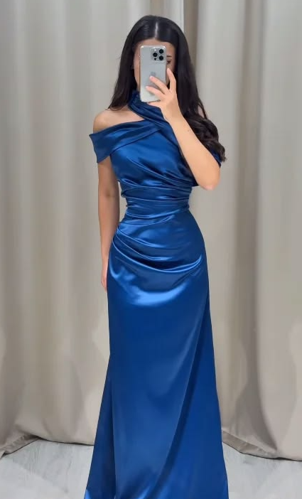 Silky Satin Corset Prom Gown ,Dreamy Navy Maxi Evening Dress RS1986