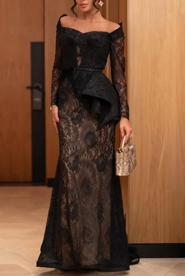 Slim Lace Elegant Bodycon Prom Gown ,Stunning Black Maxi Evening Dress RS1987