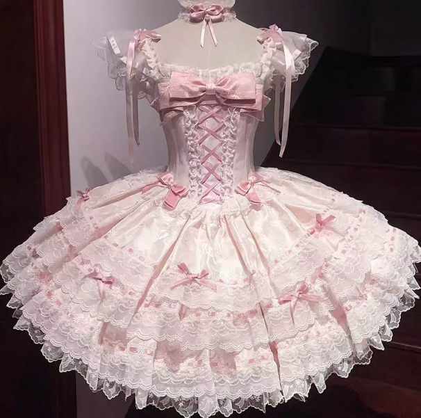 Puffy Lace Trim Corset Homecoming Dress , Sweet Pink Mini Birthday Dress Princess Dress RS2015
