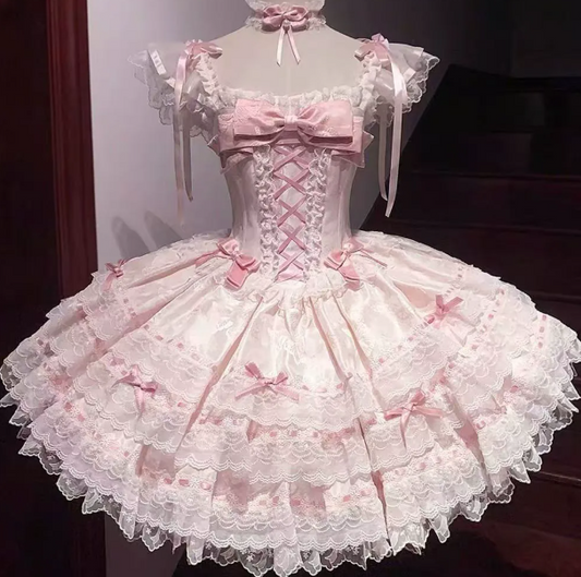 Puffy Lace Trim Corset Homecoming Dress , Sweet Pink Mini Birthday Dress Princess Dress RS2015