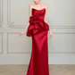 Silky Satin Pleated Bodycon Prom Gown ,Elegant Red Maxi Evening Dress RS1994