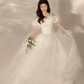 Hazy White A-Line Bateau Tulle Puffy Corset Maxi Wedding Dress RS2009