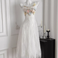 French seaside suspender dress white beautiful lace fishtail dress long skirt R2019