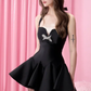 Black halter neck tube top slim waist sexy A-line long skirt homecoming dress R4440