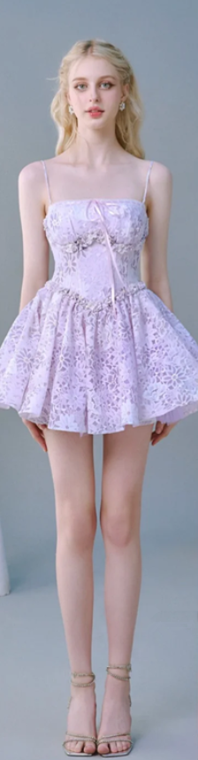 Purple suspenders cute and charming waist slim hollow mini skirt homecoming dress R4682