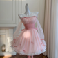 Pink Strapless One Shoulder Slim Waist Puffy Skirt Homecoming Dress R5011