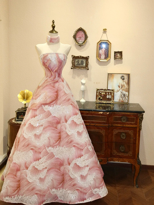 Pink Fairy Strapless Waist-cinching Slim A-line Long Wedding Dress R6582