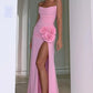 Pink suspender waist slim fit pleated slit sexy dress, prom dress R5432