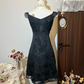 Black lace suspenders cute waist slim sexy short skirt homecoming dress R4280