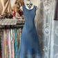 Gray-blue tank top halter-neck long ball gown R7501
